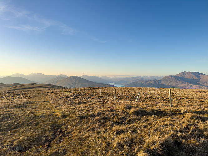 View north along the path with views of Loch Lomond and the Arrochar Alps