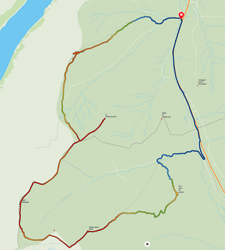 Our route - coloured by elevation