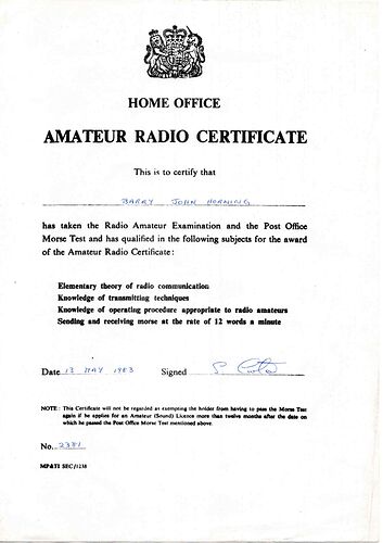 Amateur Radio Certificate