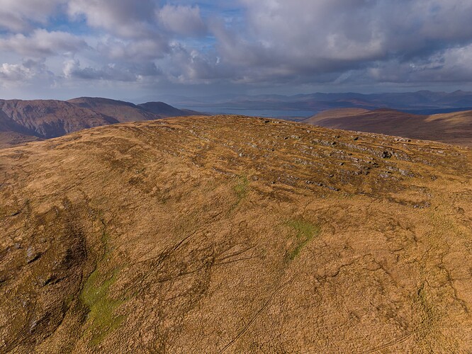 Knocknagorraveela as seen from south-east. A few darkish pixels a bit right from the top of the hill is yours truly.