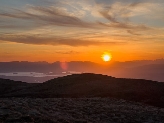 Sunset looking over Loch Lomond and the Arrochar Hills