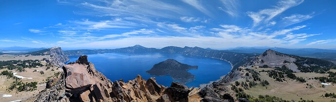 Wonderful view of Crater Lake from the sharp summit of Hillman Peak.
