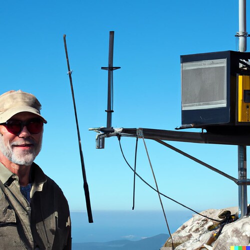 DALL·E 2023-01-14 20.11.14 - ham radio operator on top of a mountain