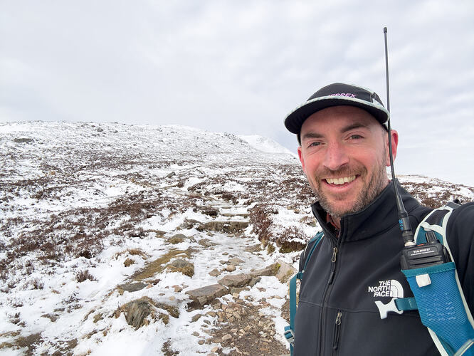 Selfie with FT-65 and snowy Schiehallion behind