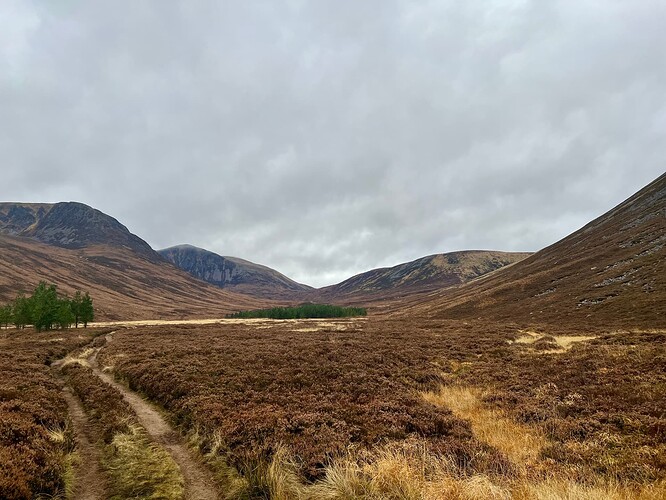 Looking up Glen Derry towards the summits