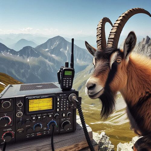 Mountain goat operating a VHF radio