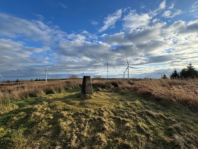 View to the Corse Hill trig point showing the webcam pole.