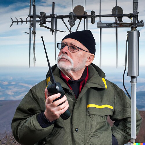DALL·E 2023-01-14 20.11.07 - ham radio operator on top of a mountain