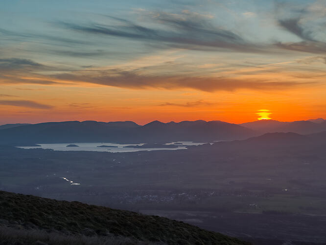 Sunset view over Loch Lomond and its islands