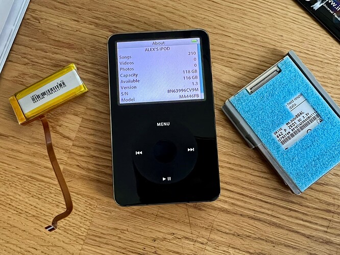5th Gen iPod with 2000 mAh battery and 128GB SD card
