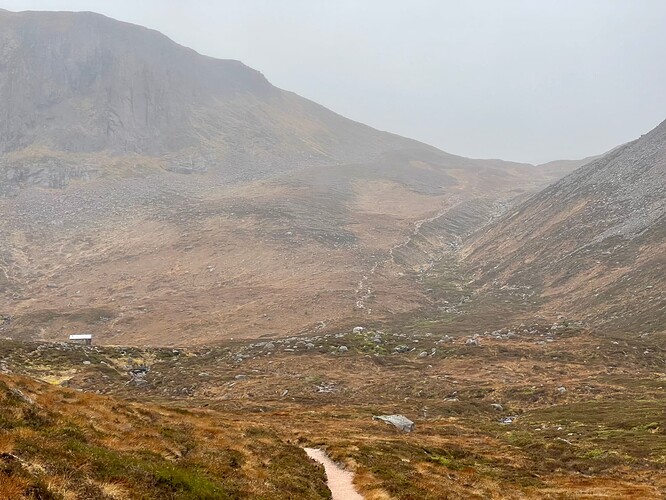 Up to the Loch, bothy on left