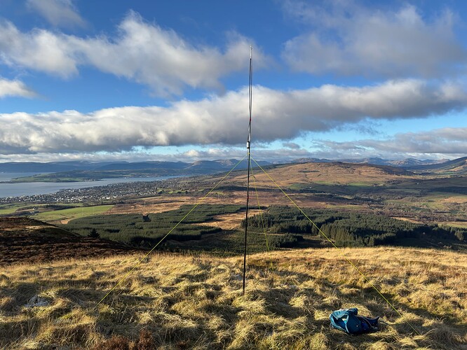Slim G antenna mounted on 4m mast, looking over the Clyde Estuary