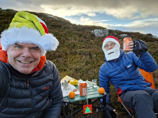Celebratory lunch of whisky 0% beer cakes malt loaf a satsuma and mince pies