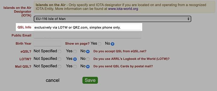 My own personal QSL preference for GD5MUP