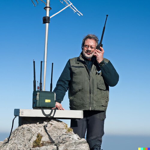DALL·E 2023-01-14 20.11.31 - ham radio operator on top of a mountain