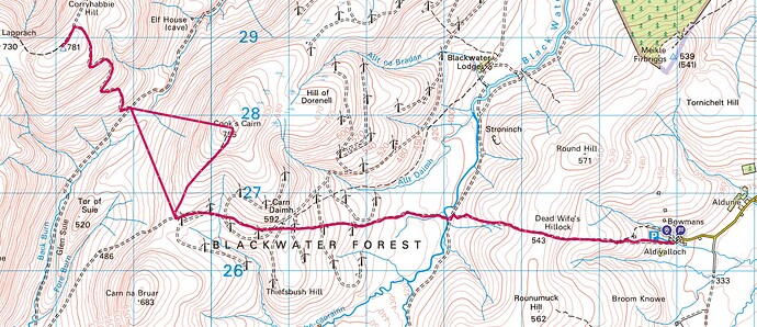 OS Map with the planned route