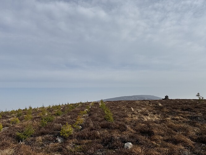 Mysterious cairns with Foudland behind