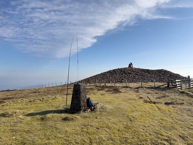 View of Tinto summit area with Slim G antenna rigged beside trig point