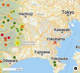 Map of relative locations of hotel and summit JA/KN-022