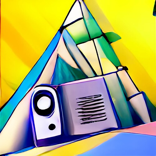 Portable radio up a mountain  in the cubism style_
