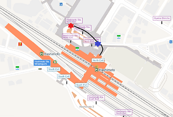 Interchange from train to bus at Hashimoto (station JH28) - Take the station North Exit, head out, slightly left and down the stairs. The needed bus stand is the right side of the roundabout, at the back. I took Bus 01.